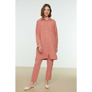 Trendyol Powder Sleeves Button Detailed Shirt Collar Woven Bottom-Top Set