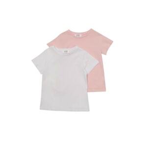 Trendyol White-Pink 2-Pack Basic Girls' Knitted T-Shirt
