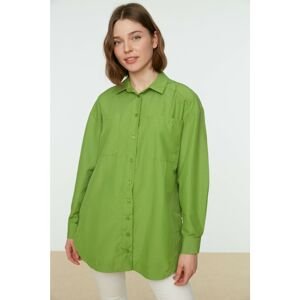 Trendyol Green Double Pocket Slit Detailed Woven Shirt