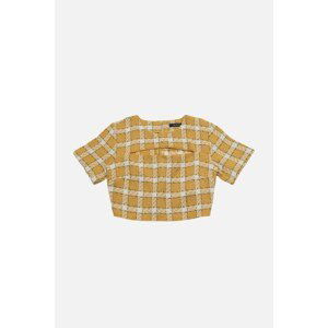 Trendyol Yellow Plaid Cutout Detailed Crop Blouse