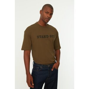 Trendyol Khaki Men's Relaxed Fit 100% Cotton Crew Neck Printed T-Shirt