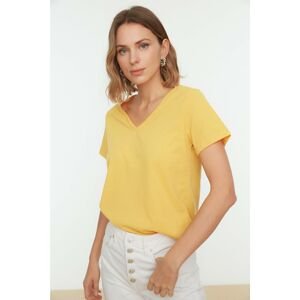 Trendyol Yellow V-Neck Basic Knitted T-Shirt