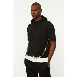 Trendyol Black Men's Relaxed Fit Hooded Chain Detail Inset Sweatshirt