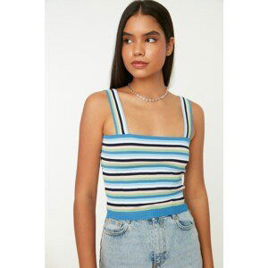 Trendyol Light Blue Crop Striped Knitwear Blouse