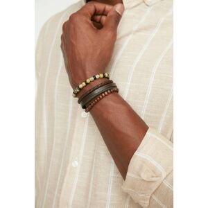 Trendyol Brown-Beige 3-Piece Genuine Leather and Natural Stone Bracelet Bijouterie Bracelet