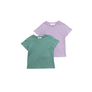 Trendyol Mint-Lilac 2-Pack Basic Girls' Knitted T-Shirt