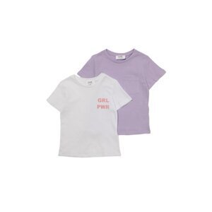Trendyol White-Lilac 2-Pack Printed Girl's Knitted T-Shirt