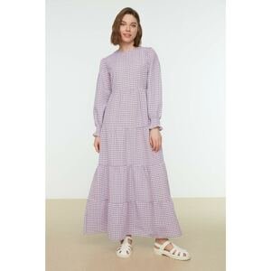 Trendyol Lilac Gingham Sleeve Gipe Detailed Layered Woven Dress