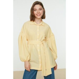 Trendyol Yellow Striped Belted Balloon Back of the Sleeves Long Woven Shirt