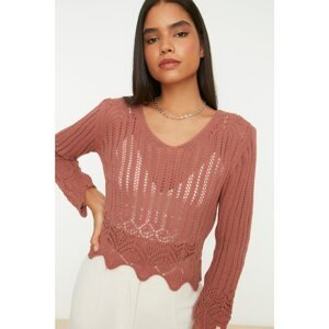 Trendyol Dried Rose Openwork Knitwear Sweater