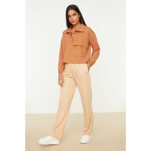 Trendyol Camel Rib Detail Straight Slim Knitted Sweatpants