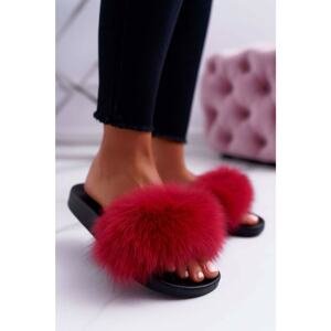 Women's Slides With Natural Fur Red Naturis