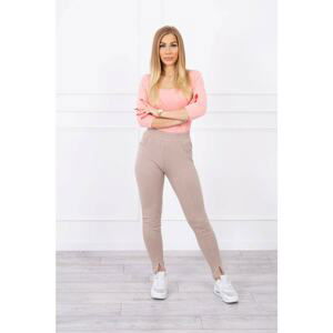 Trousers with slit on leg dark beige