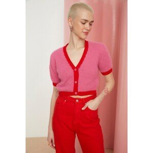 Trendyol Pink Piping Detailed Crop Knitwear Cardigan