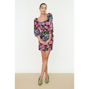 Trendyol Multicolored Belted Square Collar Patterned Dress