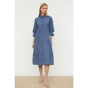 Trendyol Navy Blue Wide Cut Shirt Collar Dress