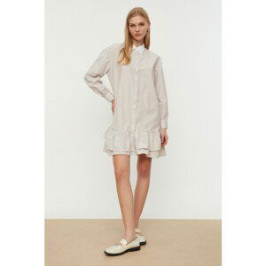 Trendyol Ecru Ruffle Striped Shirt Dress