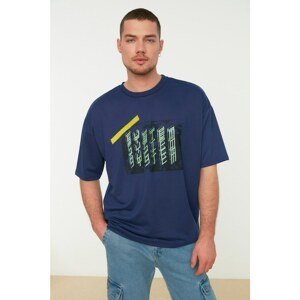 Trendyol Navy Blue Men's Oversize Short Sleeve Printed Sweatshirt