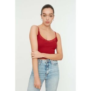 Trendyol Burgundy Lace Detail Ribbed Super Crop Knitted Blouse
