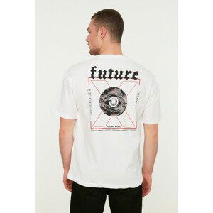 Trendyol White Men's Relaxed Short Sleeve Printed T-Shirt