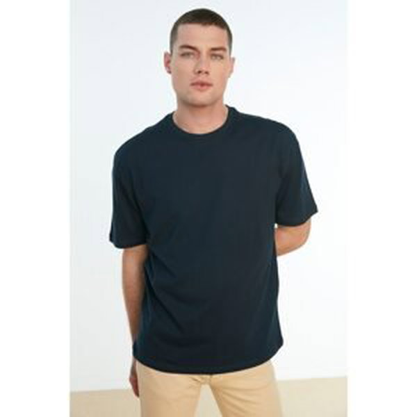 Trendyol Navy Blue Men's Basic 100% Cotton Relaxed Fit Crew Neck Short Sleeved T-Shirt
