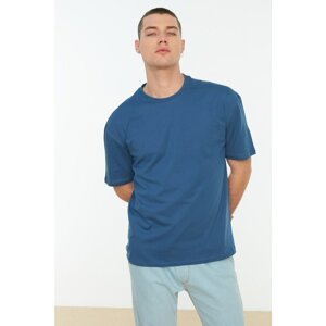 Trendyol Indigo Men's Basic 100% Cotton Relaxed Fit Crew Neck Short Sleeved T-Shirt