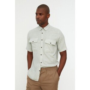 Trendyol Khaki Khaki Men's Regular Fit Linen-Textured Shirt Collar Double Pockets with flaps, Straw Linen-Textured Shirt.