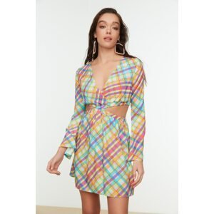 Trendyol Gingham Pattern Cut Out Detailed Ruffle Beach Dress
