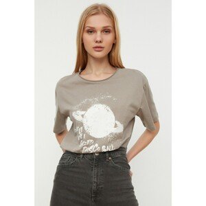 Trendyol Gray Look Boyfriend Knitted T-Shirt