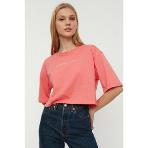 Trendyol Pink Printed Loose Crop Knitted T-Shirt
