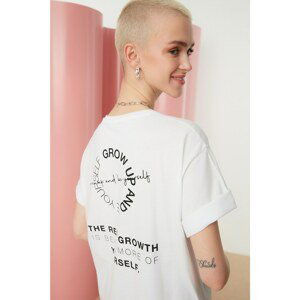 Trendyol White Back Printed Boyfriend Knitted T-Shirt