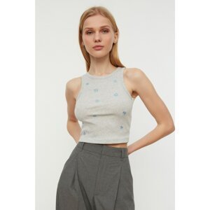 Trendyol Gray Embroidered Corduroy Crop Knitted Singlet