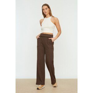 Trendyol Brown Wide Leg Waffle Fabric Knitted Trousers