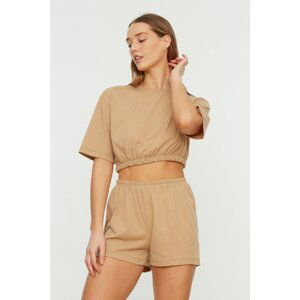 Trendyol Beige Recycle Crop Knitted Bottom-Top Set