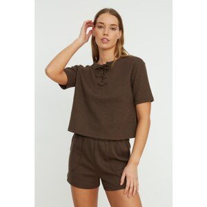 Trendyol Brown Waffle Fabric Knitted Blouse