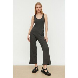 Trendyol Anthracite Thick Strap Corduroy Knitted Overalls