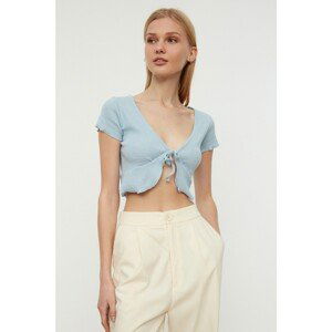 Trendyol Light Blue Super Crop Corduroy Knitted Blouse