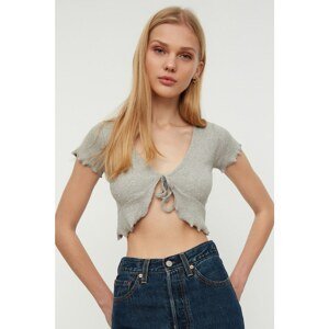 Trendyol Gray Super Crop Corduroy Knitted Blouse