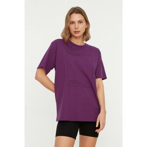 Trendyol Purple Printed Boyfriend Knitted T-Shirt