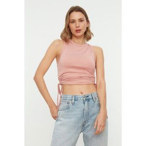 Trendyol Dried Rose Tie Detailed Crop Knitted Blouse