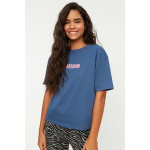 Trendyol Blue Printed Loose Knitted T-Shirt