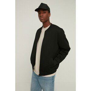 Trendyol Black Men's Textured Bomber Collar Coat