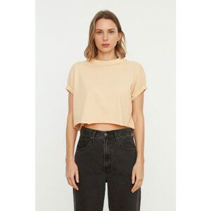 Trendyol Beige Crop Knitted T-Shirt