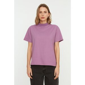 Trendyol Purple Straight Collar Basic Knitted T-Shirt