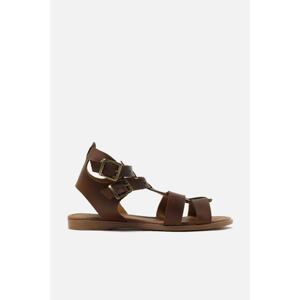 Trendyol Genuine Leather Brown Women's Sandals