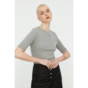 Trendyol Gray Half Sleeve Fitted Knitted Blouse