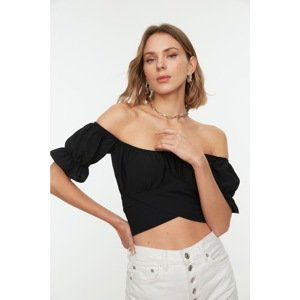 Trendyol Black Tie Detailed Carmen Collar Woven Blouse