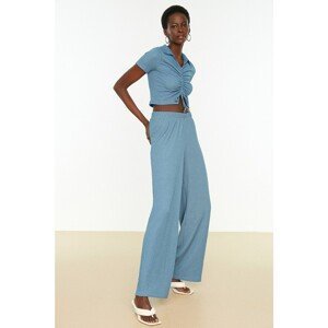 Trendyol Light Blue Textured Fabric Wideleg Knitted Trousers