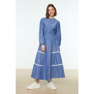 Trendyol Indigo Crew Neck Accessory Detailed Woven Dress