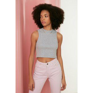 Trendyol Gray Corduroy Crop Knitted Singlet